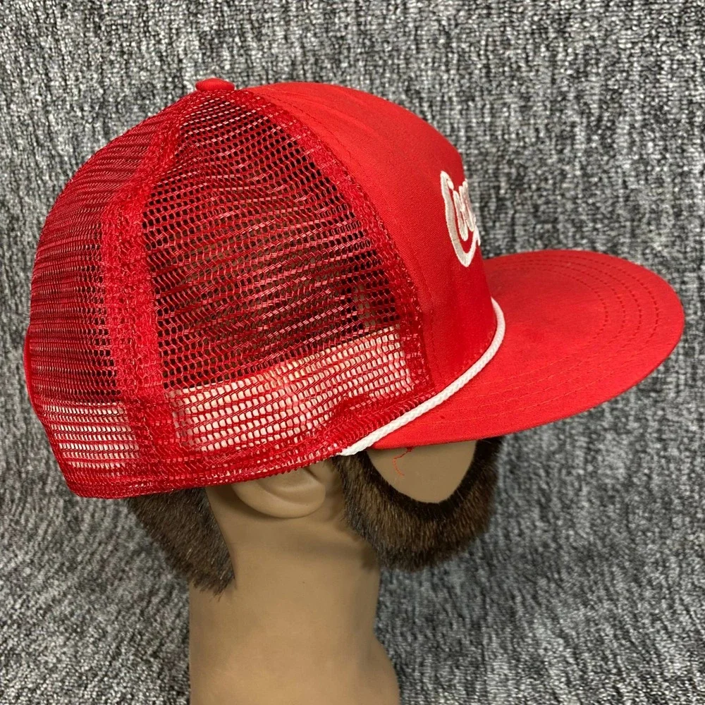 Vintage Coca Cola Trucker Hat Red Rope Mesh Snapback Cap Script Made In USA